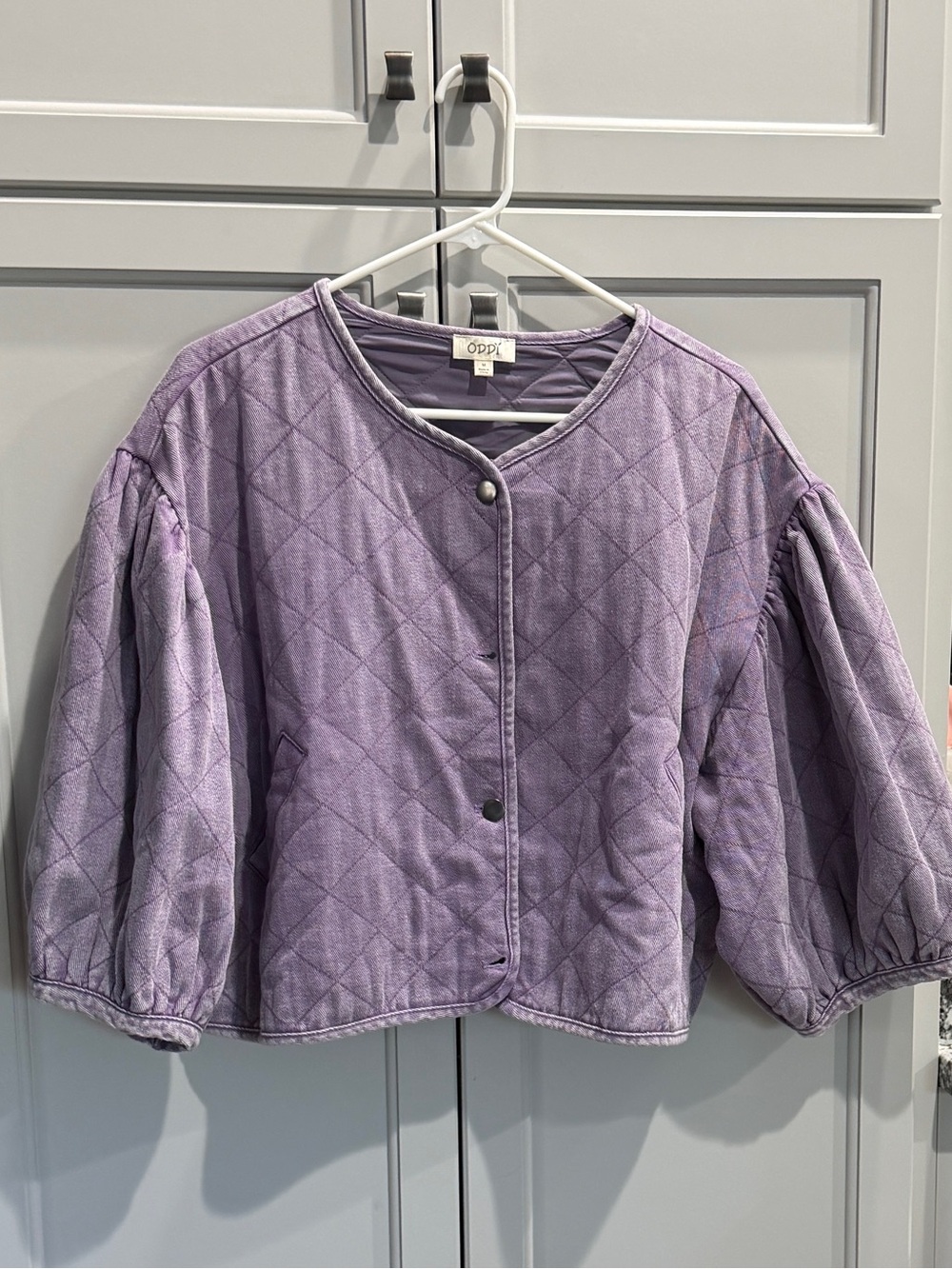 Women’s ODDI Quilted Puff-Sleeve Lavender Crop Jacket